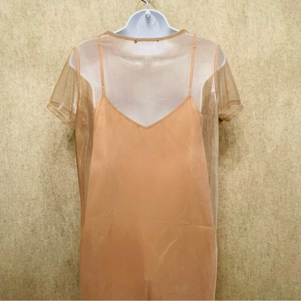 Shimmery Overlay Cocktail Mini Dress with Removable Slip, L Juniors - Picture 3 of 3